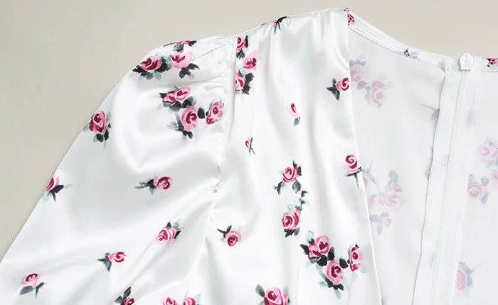 Ahagaga Mini abiti eleganti da donna Maniche corte a sbuffo Profondo scollo a V Stampa Guaina a pieghe Aderente Abiti casual floreali sexy
