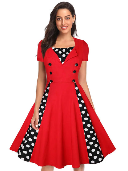 Abito da donna S-5XL, stile retrò vintage anni '50 e '60, Rockabilly, a pois, modello swing, Pin Up, per feste estive, elegante, tunica, Vestidos, casual.