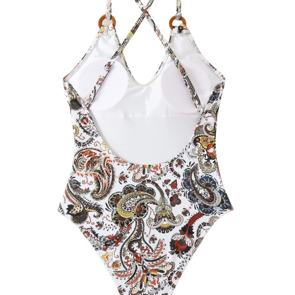 2025 New Sexy Printed Cross Slimming One-Piece Swimsuit Women's Bikini Swimwear Integrated Design for Active Lifestyle