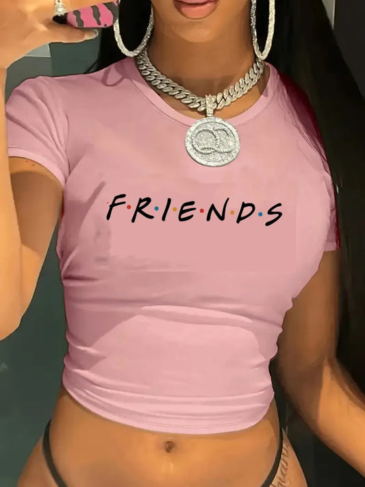 Amici ritagliati TV Show Best Friends T-shirt con stampa di lettere Y2K Top corto a maniche corte Abbigliamento da donna primavera estate