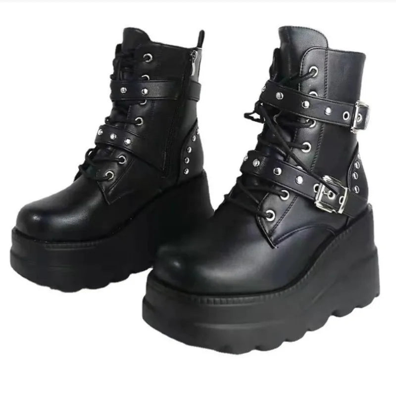 New Women Comfortable Ankle Boots Autumn Winter Round Toe Lace Up Shoes Women Outdoor Anti-slip Platform Boots Zapatos De Mujer