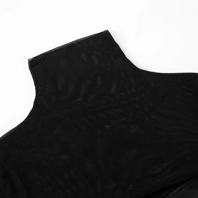 DSMTRC Donna Moda Collo alto Abito Maglia Manica lunga Mini abito Party Evening Club Abiti Sexy Cut-Out Corsetto Abiti aderenti