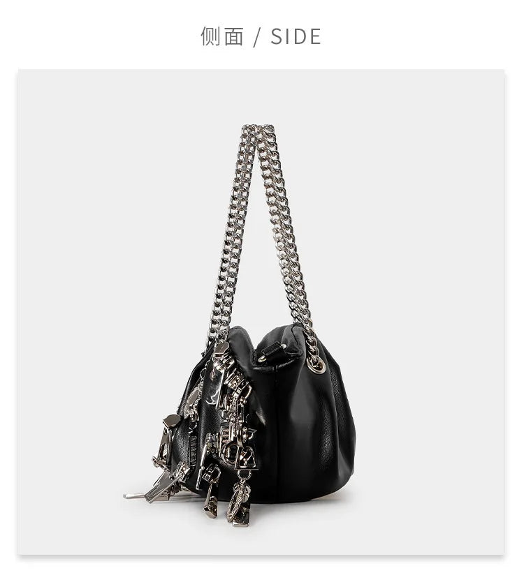 Borsa per ascelle con gnocchi increspato stile punk 2025 Borse a tracolla da donna con decorazione per la testa con cerniera multipla Borse Y2K per ragazza piccante
