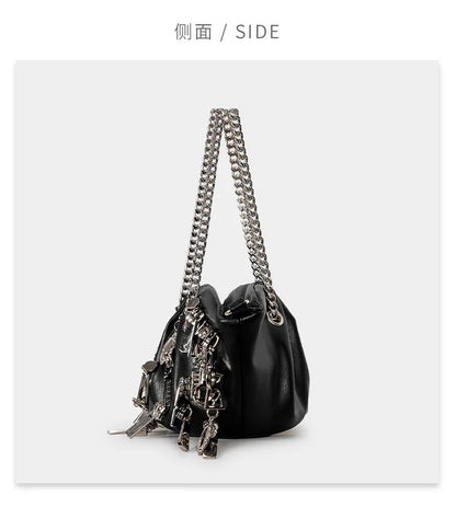 Borsa per ascelle con gnocchi increspato stile punk 2025 Borse a tracolla da donna con decorazione per la testa con cerniera multipla Borse Y2K per ragazza piccante