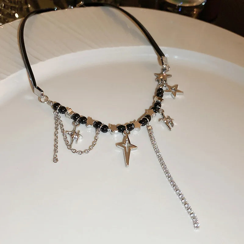 Collana scavata con paillettes a stella per donna Collana girocollo con nappe con strass intarsiati alla moda Accessori stile Y2k regalo