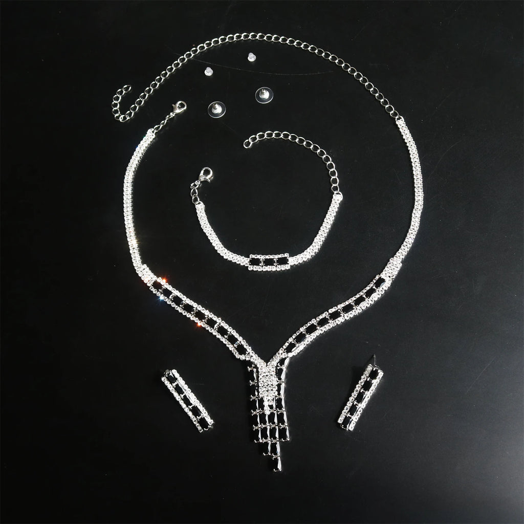 Fashion Jewelry Set For Women Party Gift Simply Wedding Bridal 4PCS Jewelry Necklace Earring Bracelet Ring Evening Gown Accessor