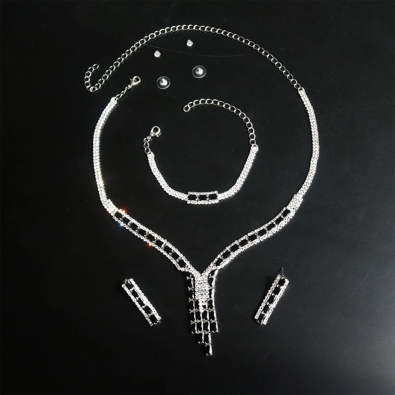 Fashion Jewelry Set For Women Party Gift Simply Wedding Bridal 4PCS Jewelry Necklace Earring Bracelet Ring Evening Gown Accessor