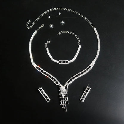 Fashion Jewelry Set For Women Party Gift Simply Wedding Bridal 4PCS Jewelry Necklace Earring Bracelet Ring Evening Gown Accessor