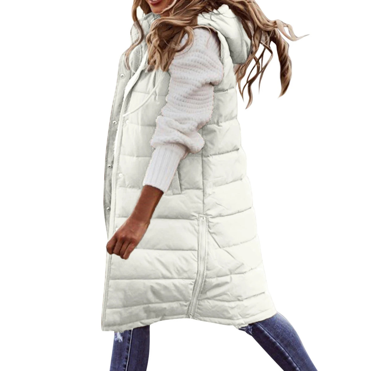 Gilet lungo da donna con cappuccio autunno inverno senza maniche in cotone caldo piumino gilet trapuntato piumino Outwear 2XL