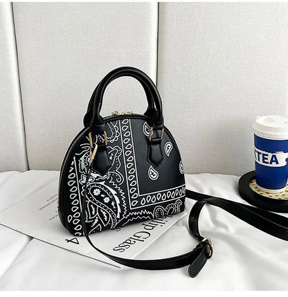Borsa a conchiglia da donna in pelle PU retrò borsa a tracolla da donna con tracolla a fiori di anacardi estivi Set femminile borse a mano con manico piccolo