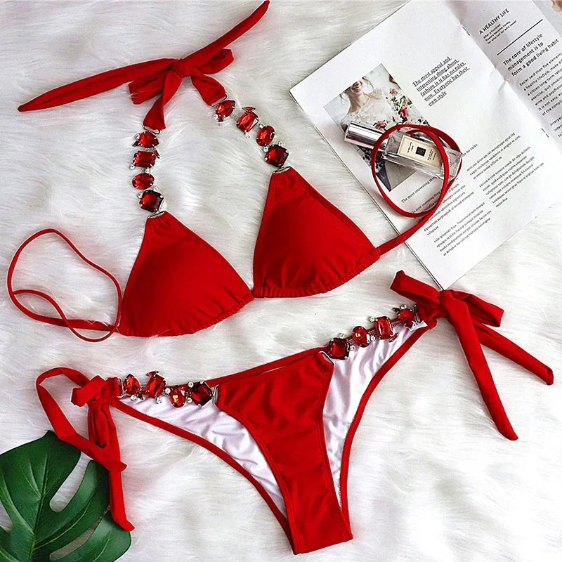 Costume da bagno femminile con strass ingioiellati e diamanti Costume da bagno donna Costume da bagno bikini a due pezzi Costume da bagno brasiliano Swim Lady