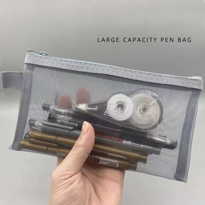 Borsa per penne in rete con cerniera trasparente in nylon Borse per file per studenti Borsa speciale per garza in rete per esame Custodia per trucco per cosmetici in rete per i viaggi