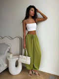 Pantaloni Harem Larghi in Raso Drappeggiato Tinta Unita 2026 con Elastico in Vita e Coulisse, Modellanti, Versatili per Uscite e Pendolarismo, Lunghi Casual