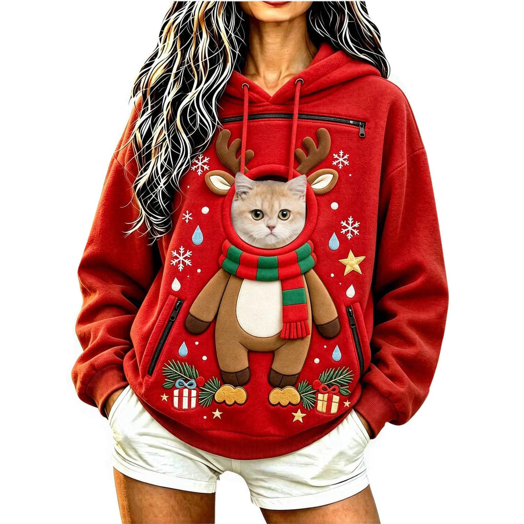 Felpa con cappuccio per trasporto animali domestici, modello unisex, con motivi natalizi divertenti e simpatici, felpa con tasca per animali domestici.