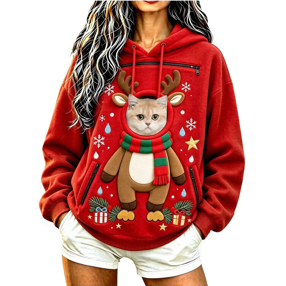 Felpa con cappuccio per trasporto animali domestici, modello unisex, con motivi natalizi divertenti e simpatici, felpa con tasca per animali domestici.