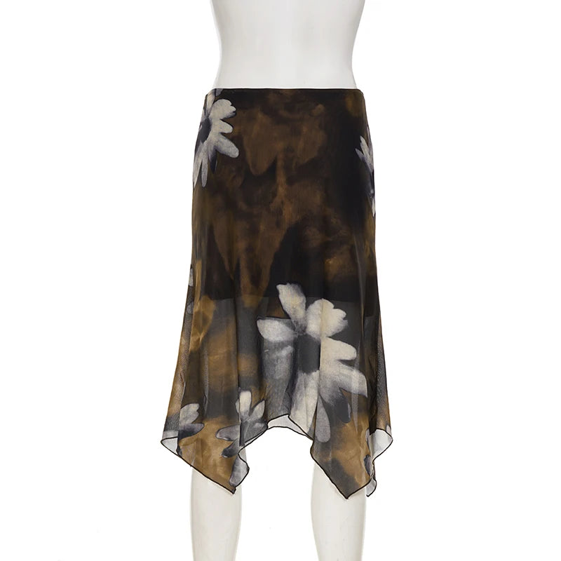 SUCHCUTE Y2K Stampa floreale Maglia Gonna asimmetrica Donna Vita bassa Midi A-line Gonne Estetica 2000s Abbigliamento Estate Outfit 2026