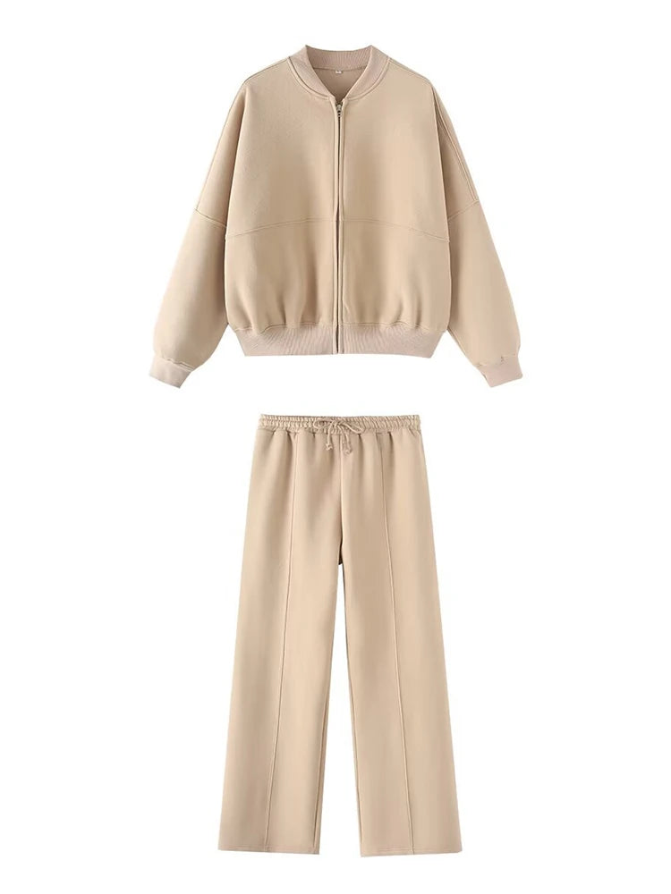 Abito caldo per le donne Pantaloni sportivi Set Inverno 2 pezzi Giacca e pantaloni in pile spesso con cerniera Set Tuta da donna in velluto per le donne