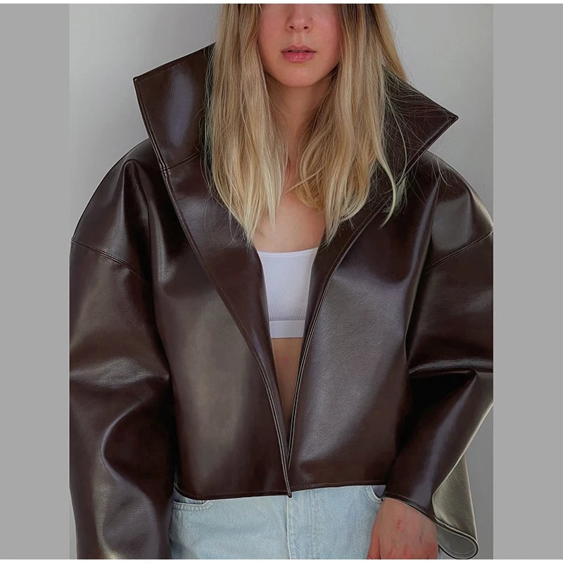 Cappotto da donna ampio a tinta unita, a maniche lunghe, con collo alto, top corto, moda estiva autunnale 2026, capospalla femminile streetwear