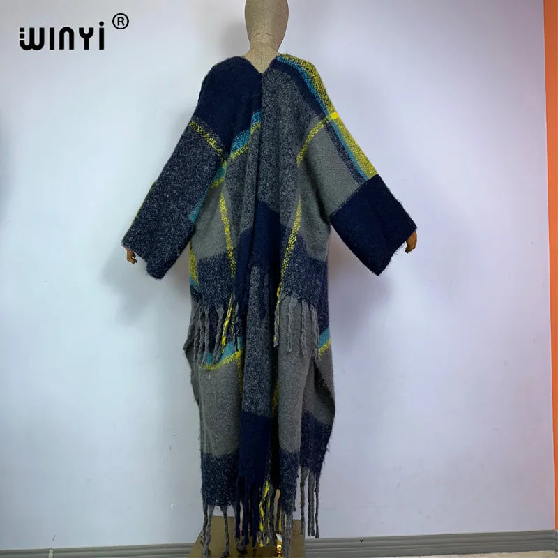 WINYI cappotto invernale per donna stile retrò stampa nappe cappotto lungo di lusso in pelliccia sciolto spesso caldo lungo piumino cardigan moda