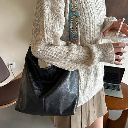 Borsa a tracolla larga con tracolla geometrica Borse a tracolla di grande capacità per donna, borsa da donna retrò in pelle PU per lo shopping e i viaggi