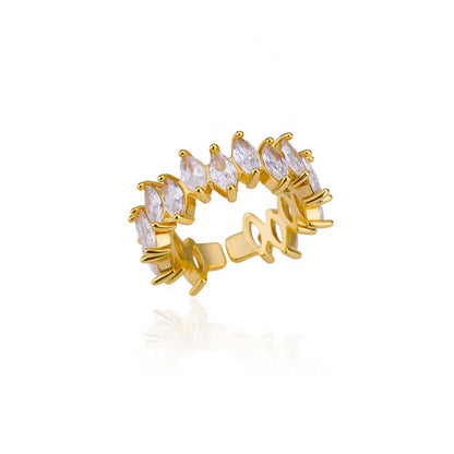 Anelli a foglia a doppio strato con zirconi di lusso per le donne Anello in acciaio inossidabile color oro Boho Coppia gioielli Accessori anelli mujer