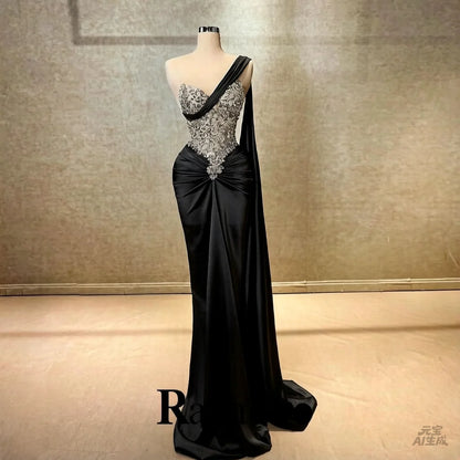 Ranadoo Affascinanti abiti da ballo monospalla per le donne Festa di compleanno Rhibestones Sirena increspata Vestido De Formatura Personalizzato