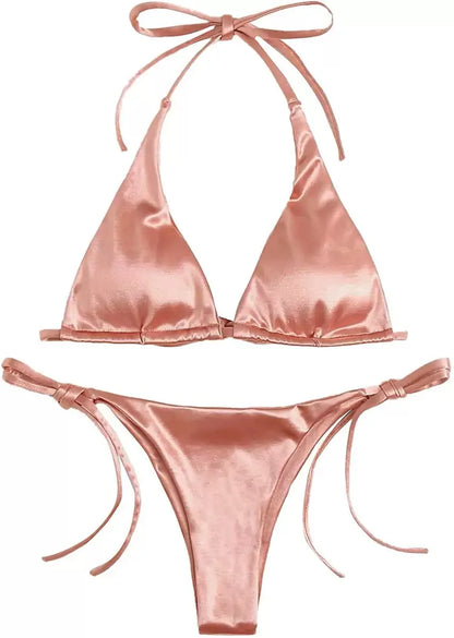 Sexy Halter Satin Brazilian Bikini Women Swimwear Female Swimsuit Two-pieces Bikini Set Bather Bathing Suit Swim Women Swimsuit