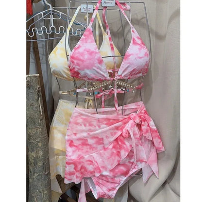 Costume da bagno bikini sexy per donna, stile vacanza al mare, mini abito a tre punti, piccolo petto snellente, ideale per il nuoto in spiaggia
