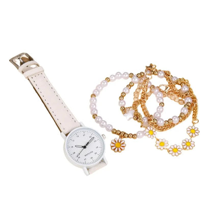 Set da 5 pezzi di nuovi set di orologi da polso fatti a mano con pentagramma creativo e margherita per ragazze