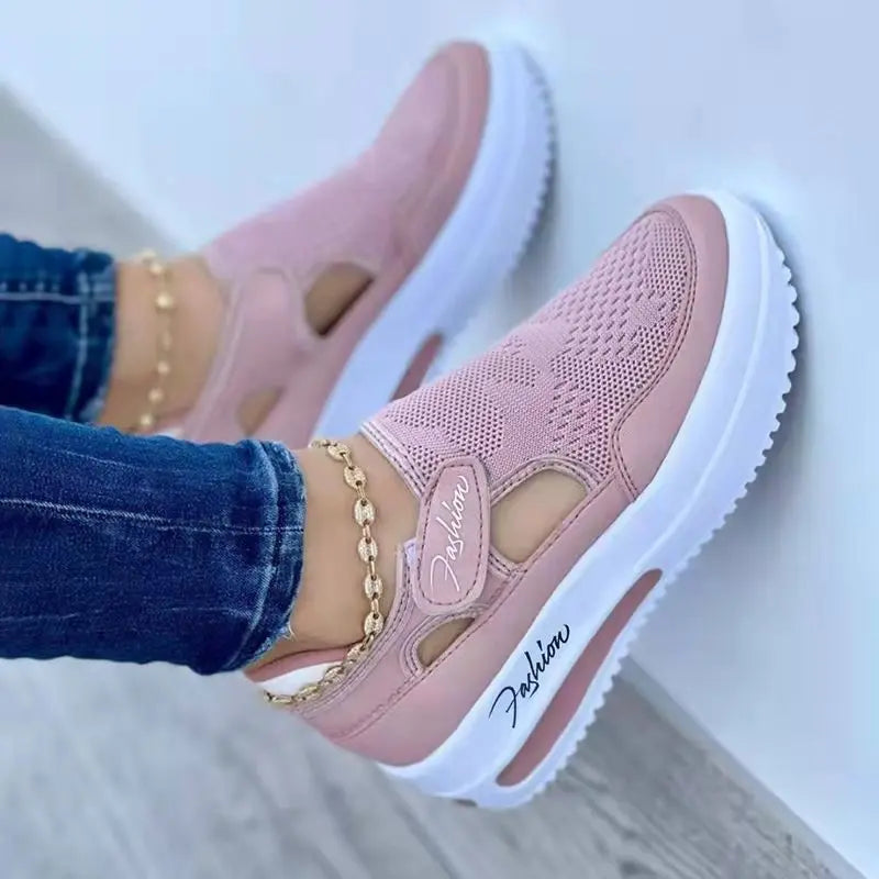 Designer Women Sneakers Wedge Tennis Shoes Red Blue Canvas Women Casual Shoes Ladies Platform Vulcanized Shoe Hollow Out Shoes