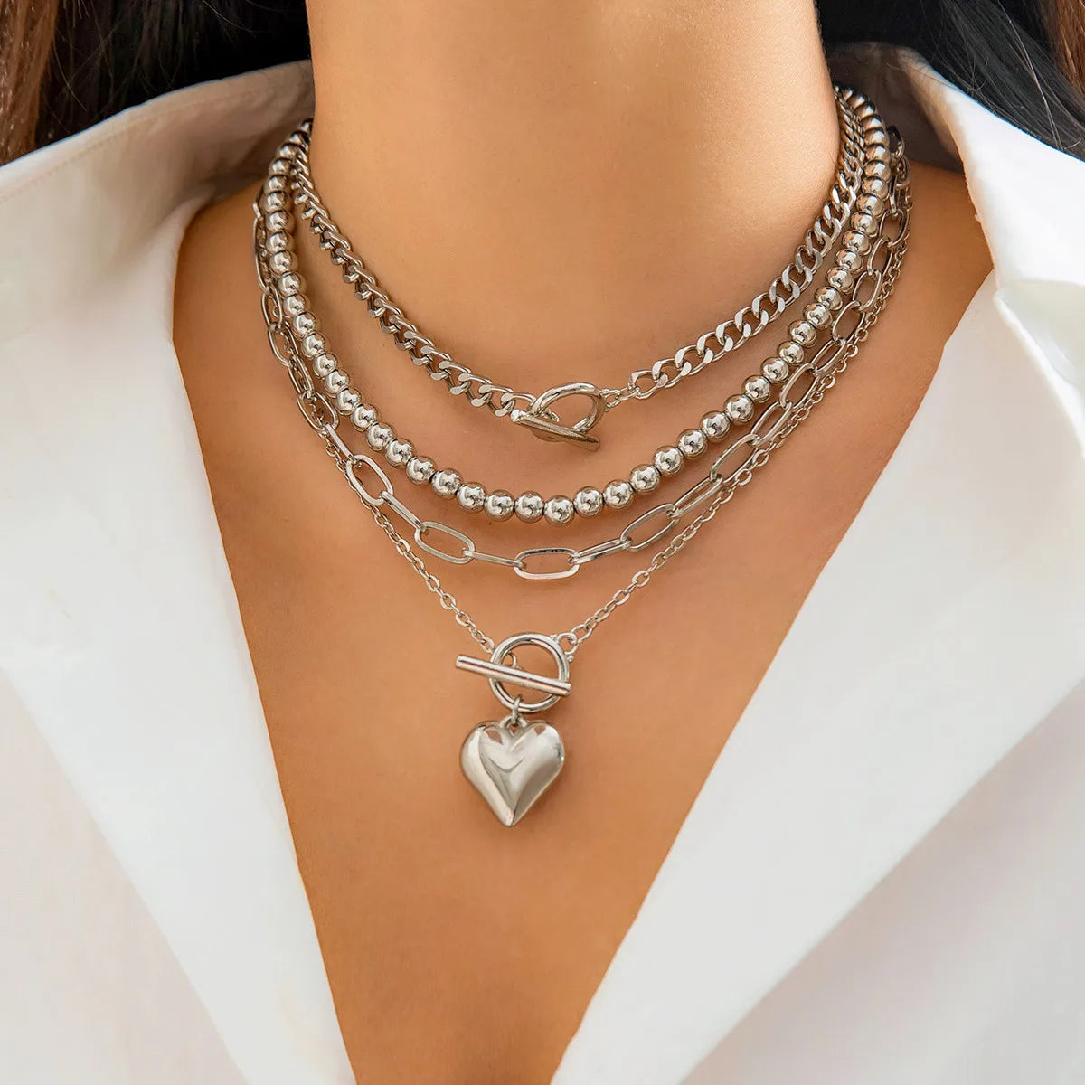 4 Pz/set Punk Color Oro Collana con Ciondolo a Cuore per Le Donne 2024 Alla Moda OT Fibbia In Rilievo Collo Catena Girocollo Y2K Accessori di Gioielli