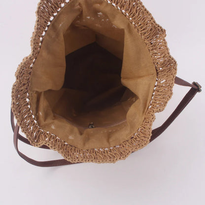Borsa a tracolla da spiaggia in paglia estiva da donna fatta a mano borsa a tracolla con coulisse cava intrecciata borsa da viaggio con Design femminile di moda lavorata a maglia