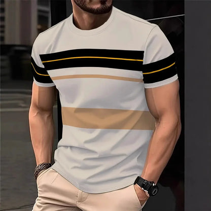 2025 T-shirt casual a righe per uomo T-shirt a maniche corte T-shirt oversize O-Collo Pullover Camicie da uomo da strada Tee Abbigliamento estivo