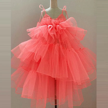 Cute Princess Holiday Dresses With Spaghetrti Straps Above The Knee Tulle Party Gowns Yong Girls Dance Beach Birthday Gowns