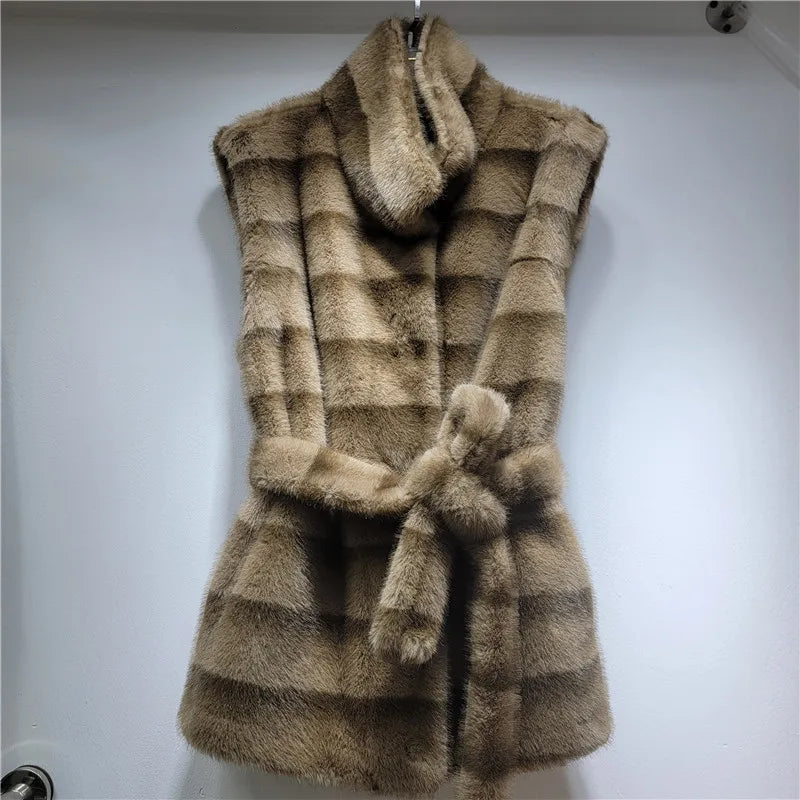 Nuovo Gilet Invernale da Donna in Finta Pelliccia di Visone, Caldo e Versatile, Senza Maniche, Cappotto in Pelliccia Ispessita