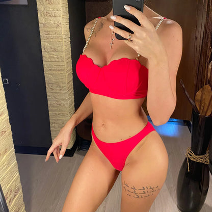 S - XL perle Bikini Push Up costume da bagno donna costumi da bagno donna Bikini a tre pezzi con reggiseno coppa bagnante costume da bagno Swim V4302