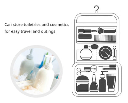 Borsa da Toilette Portatile con Gancio, Multifunzionale, Impermeabile, Resistente all'Usura, Multi-Strato, Grande Capacità, per Trucchi