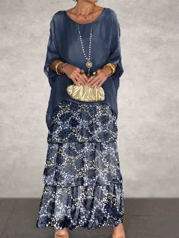 Abiti eleganti da donna in chiffon solido Primavera Autunno O-Collo Abito femminile con volant a strati Mezza manica Torta Abito lungo da vacanza al mare