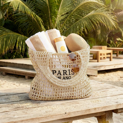 Borse da Spiaggia in Paglia per Donne - Borsa Intrecciata Artigianale, Borsa a Tracolla Estiva in Rete Traforata per Vacanze