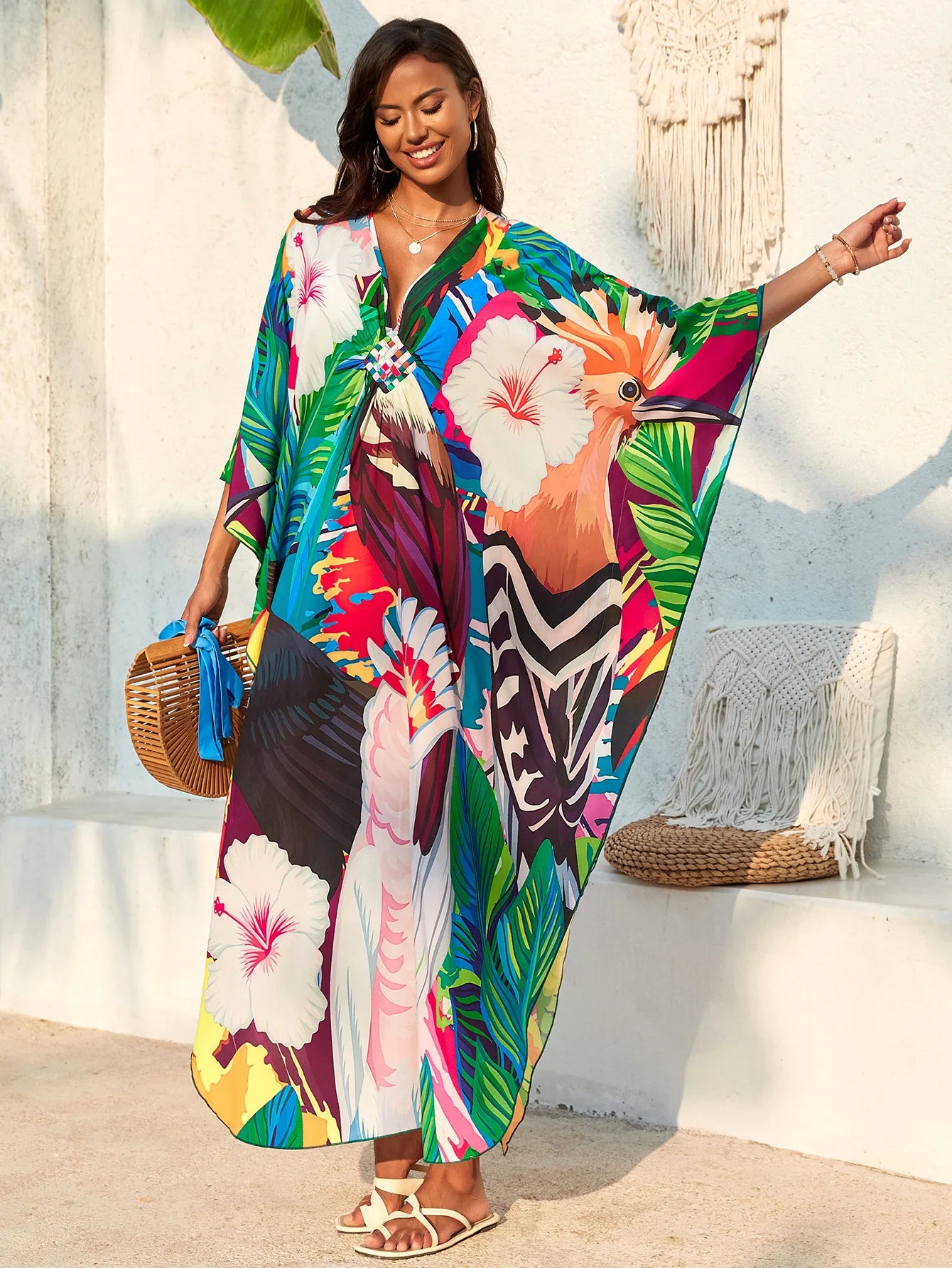 Abiti caftano da donna con stampa floreale taglie forti Costume da bagno taglie forti Copricostume estivo Abito da spiaggia caftano loungewear