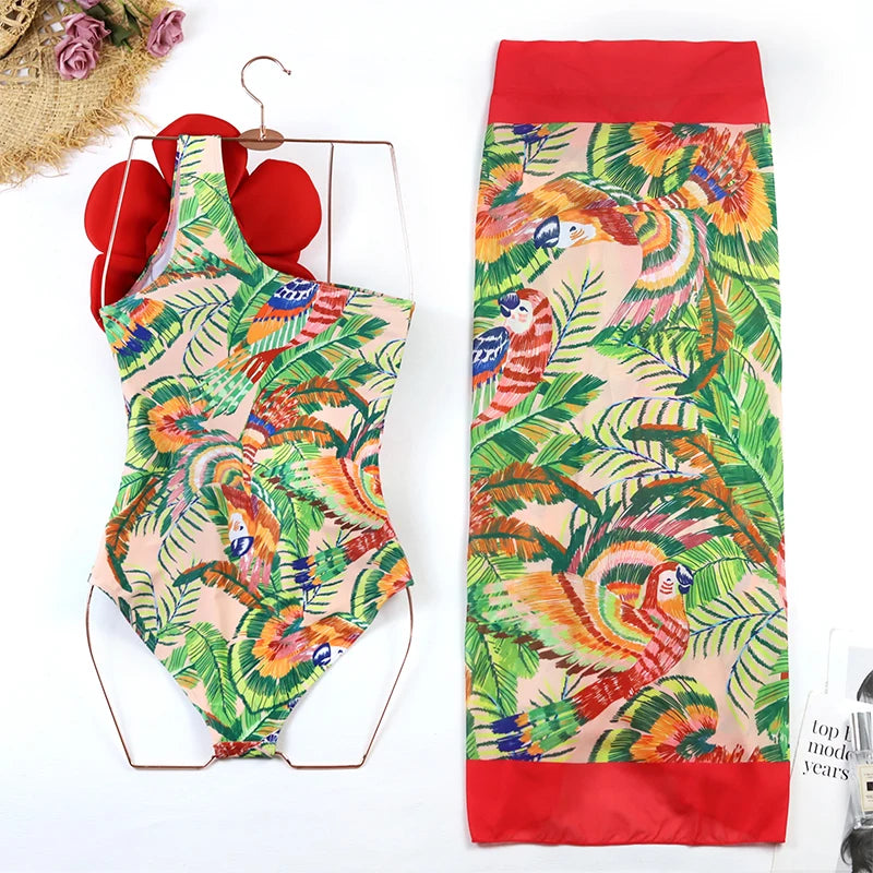 Costume da bagno floreale con stampa floreale con volant monospalla blu Set copricostume singolo micro monokini costumi da bagno sexy per ragazze Summer Beach