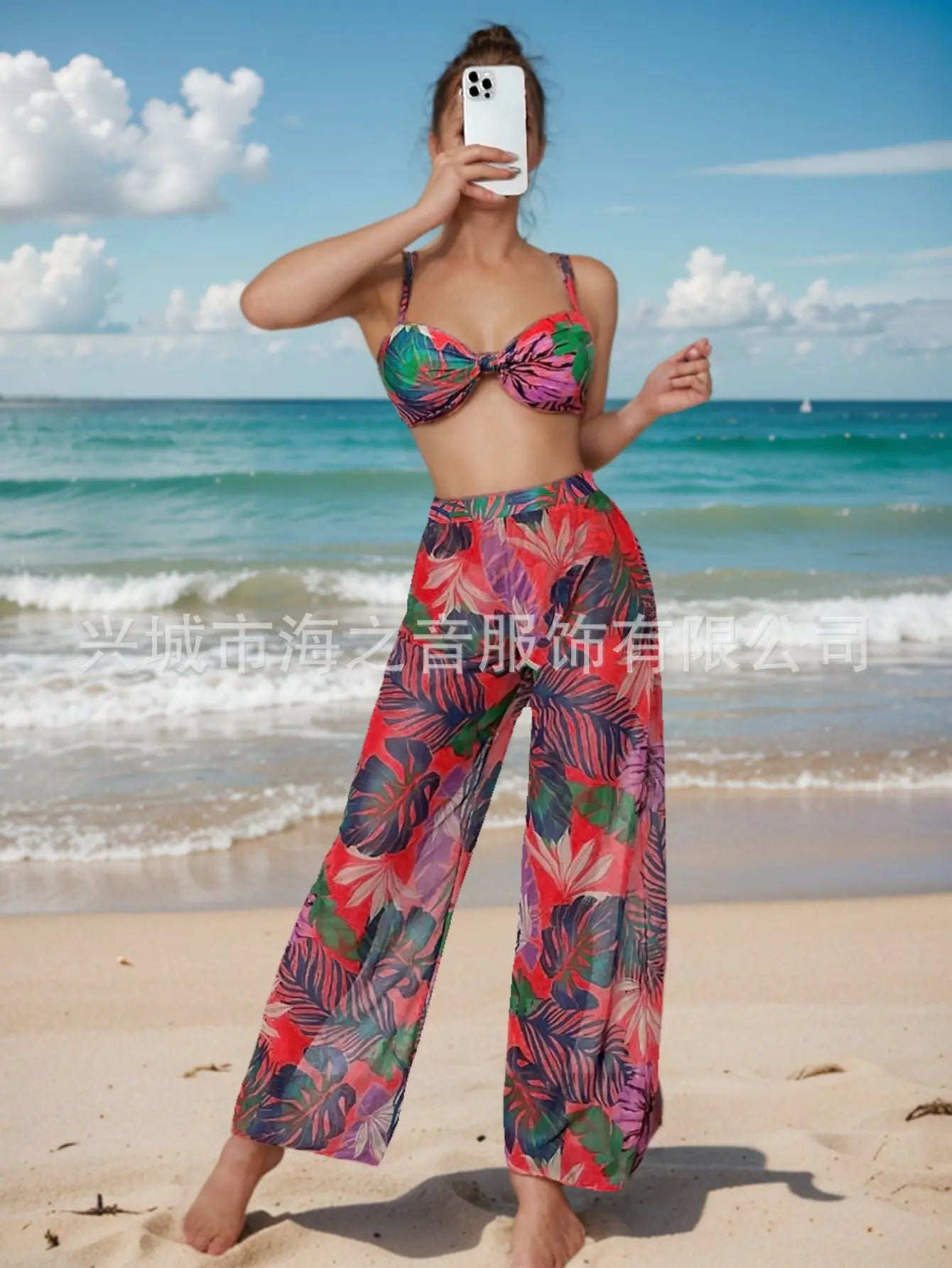 Nuovo costume da bagno bikini sexy pantaloni a rete costume da bagno da donna diviso in tre pezzi