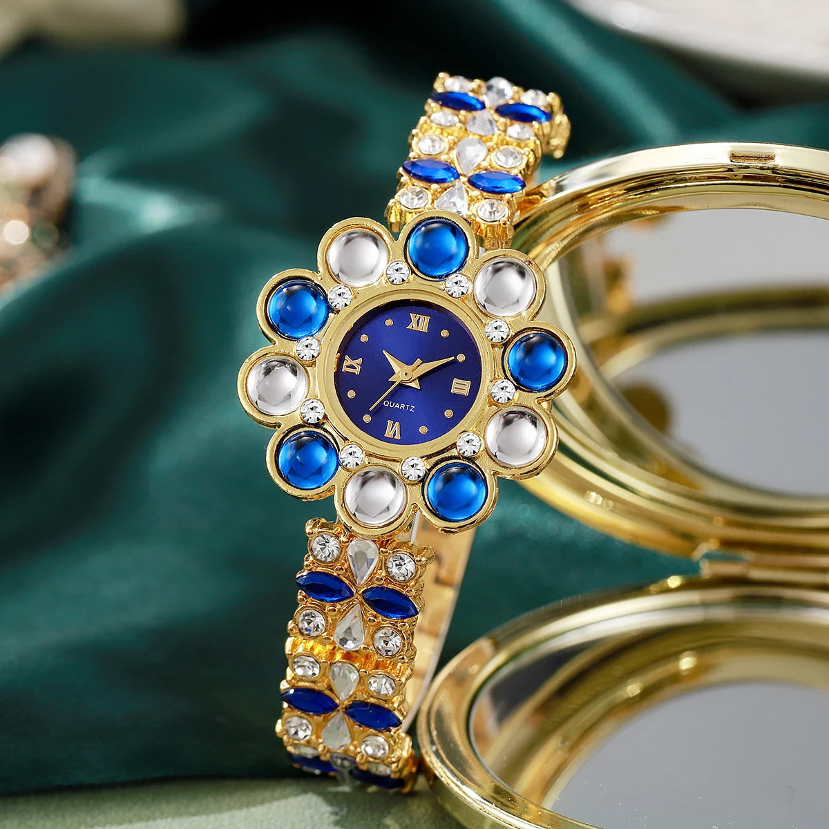 Orologi da donna con strass di lusso Orologio da polso al quarzo con quadrante floreale per orologio da donna Reloj Mujer