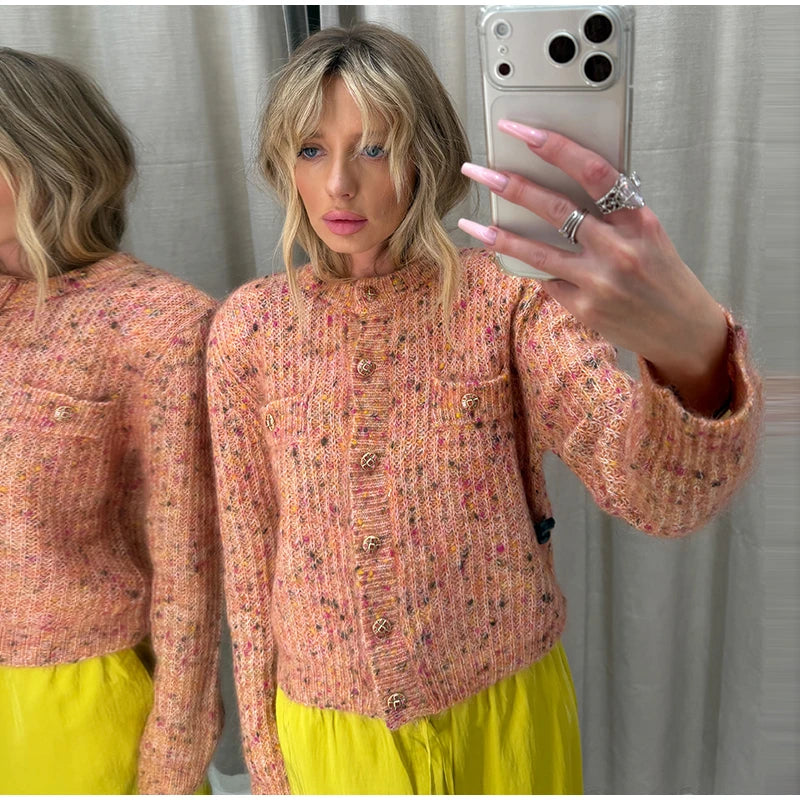 Eleganti Cardigan Corti in Maglia da Donna, Collo a O, Moda Femminile, Maglione Monopetto a Maniche Lunghe, Casual Autunnale per Signora 2026, Maglieria