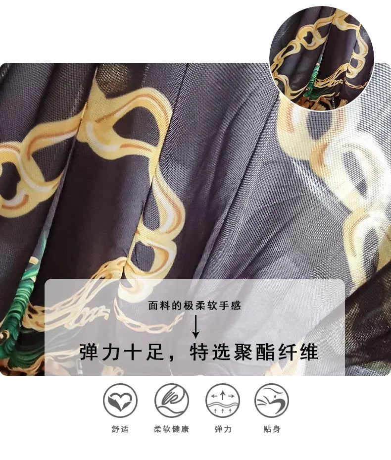 2025 Women One Piece Wired Monokini + Wrapped Skirt Black/Blue/Green Chain Printed Sexy Slim Fit Hanging Straps Hard Pack Bikini