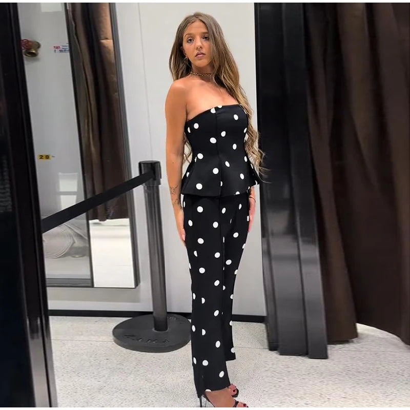 Elegante Tuta Intera da Donna a Pois Senza Maniche con Vita Stretta e Schiena Scoperta, Top a Tubino, Pagliaccetto Lungo da Donna, Moda Estiva 2026