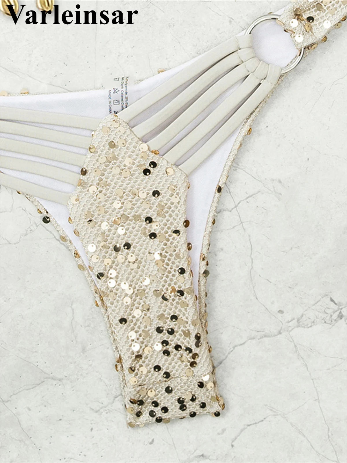 Paillettes lucide Halter Bikini Costume da bagno femminile Costumi da bagno donna Bikini a due pezzi Costume da bagno brasiliano imbottito Costume da bagno Swim V7619