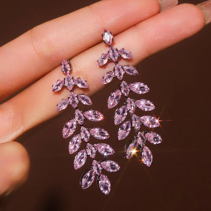 2 orecchini a forma di foglia di diamante con nappa lunga alla moda e di fascia alta per accessori per abiti da banchetto da donna