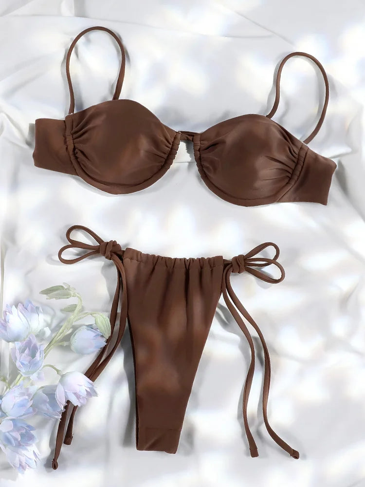 3 pezzi bikini set sexy push up costume da bagno fasciatura bikini vita bassa costumi da bagno 2025 string bikini set donna estate costume da bagno