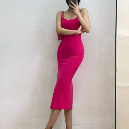 Rimocy Abito lungo sexy con spacco alto per donna Abito estivo aderente senza maniche senza schienale Donna Vacanza Spiaggia Abiti con cinturino per spaghetti